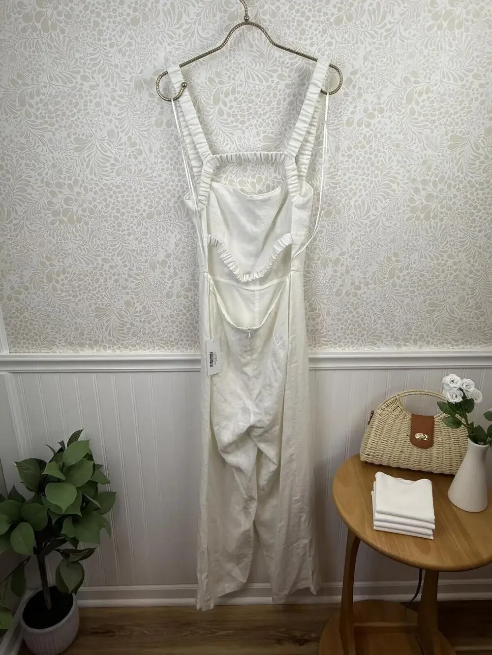 Reformation Harlow White Linen Wide-Leg Jumpsuit - Size - 6 - NWT